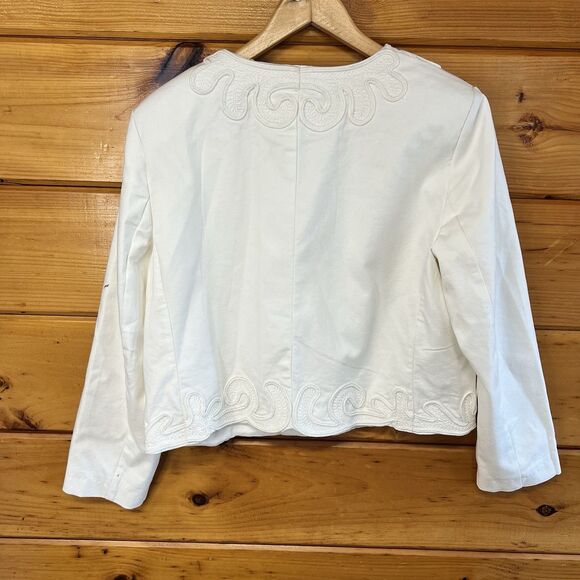 Chico's Collarless Longsleeve Soutache-Trim Jacket White Sz 10 MSRP $179.50 - Picture 5 of 6